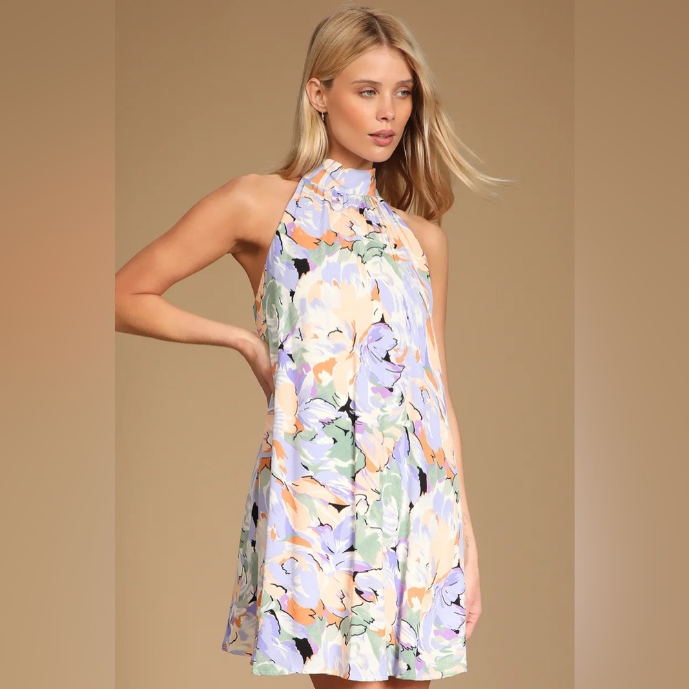 Lulu’s Lavender Multi Floral Print Mini Shift Dress NWT